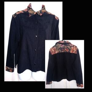 vintage Amanda smith button up floral black shirt size 14 P 80s 90s